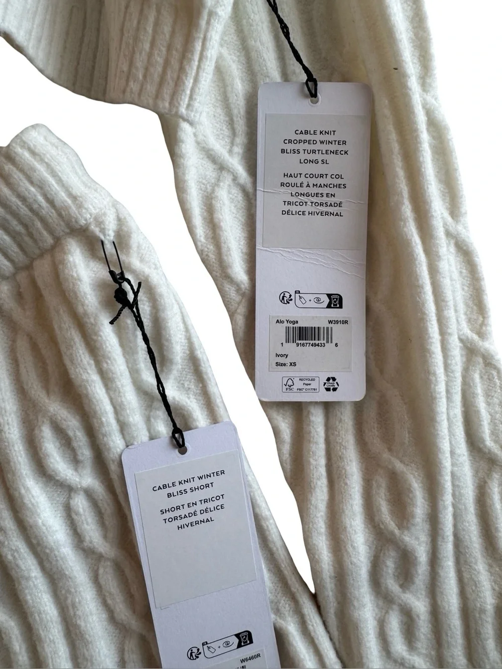 ALO Yoga Cable-Knit Cropped Winter Bliss Turtleneck Sweater & Shorts XS NWT